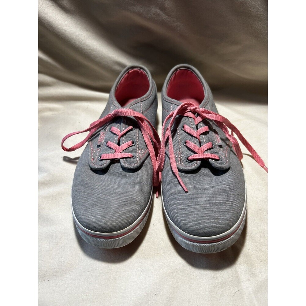 Vans Off The Wall Grey Pink Lace Up Sneakers Missy sz 5 Very Nice